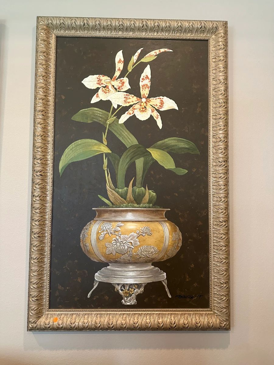 Botanical Orchid Painting with Ornate Gilded Frame