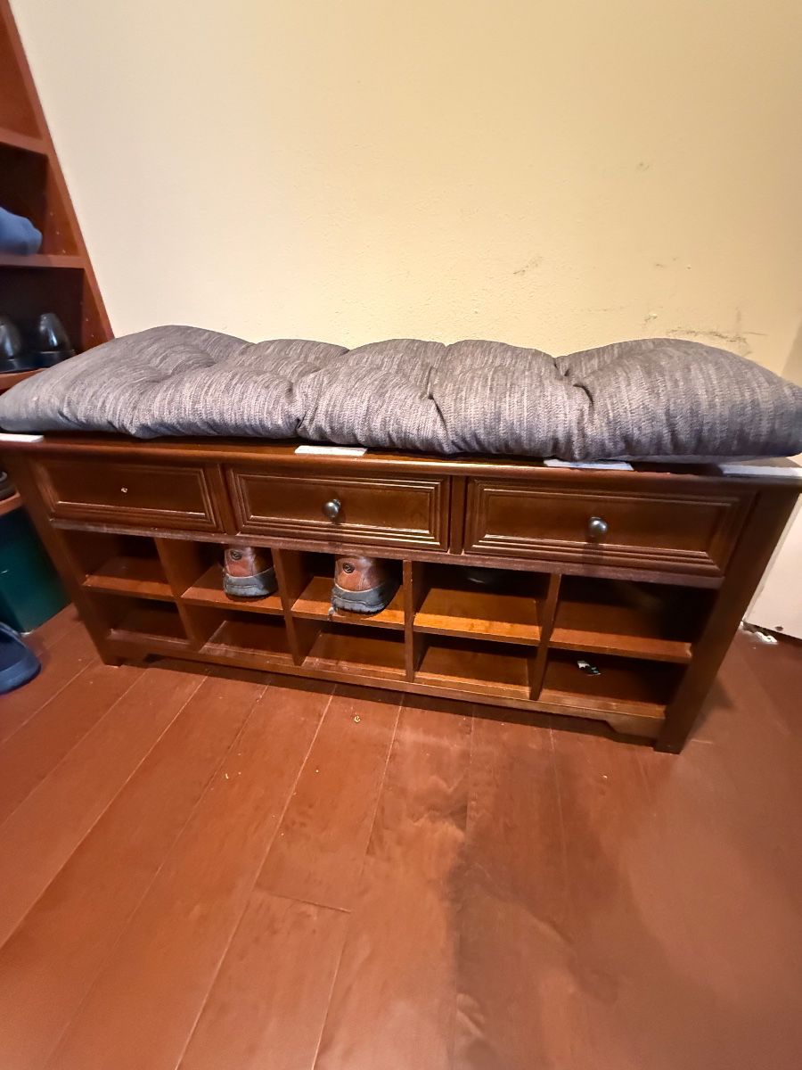 Entryway Storage Bench with Upholstered Cushion