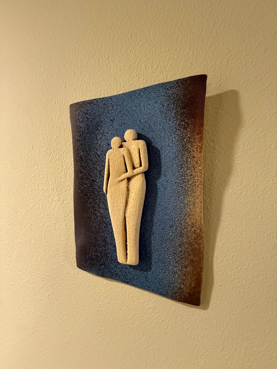 Mid-Century Ceramic Couple Embracing Wall Art Plaque