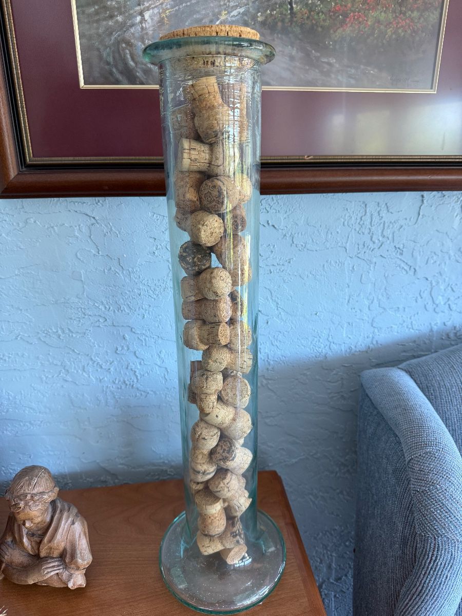 Glass Cork Display Vessel with Assorted Wine Corks