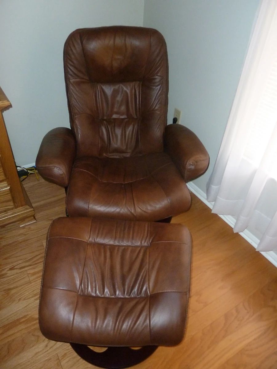 Brown Leather Recliner and Ottoman Set