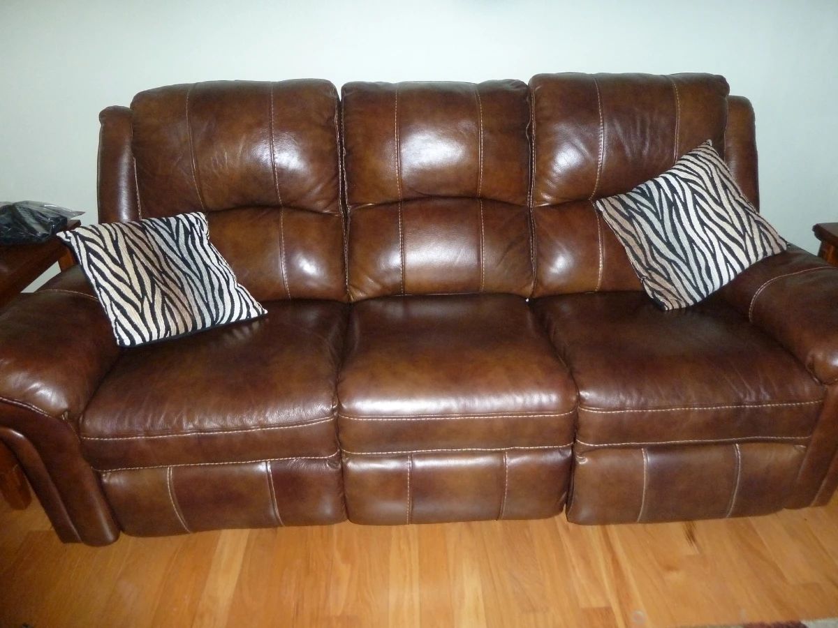 Brown Leather 3-Seater Reclining Sofa