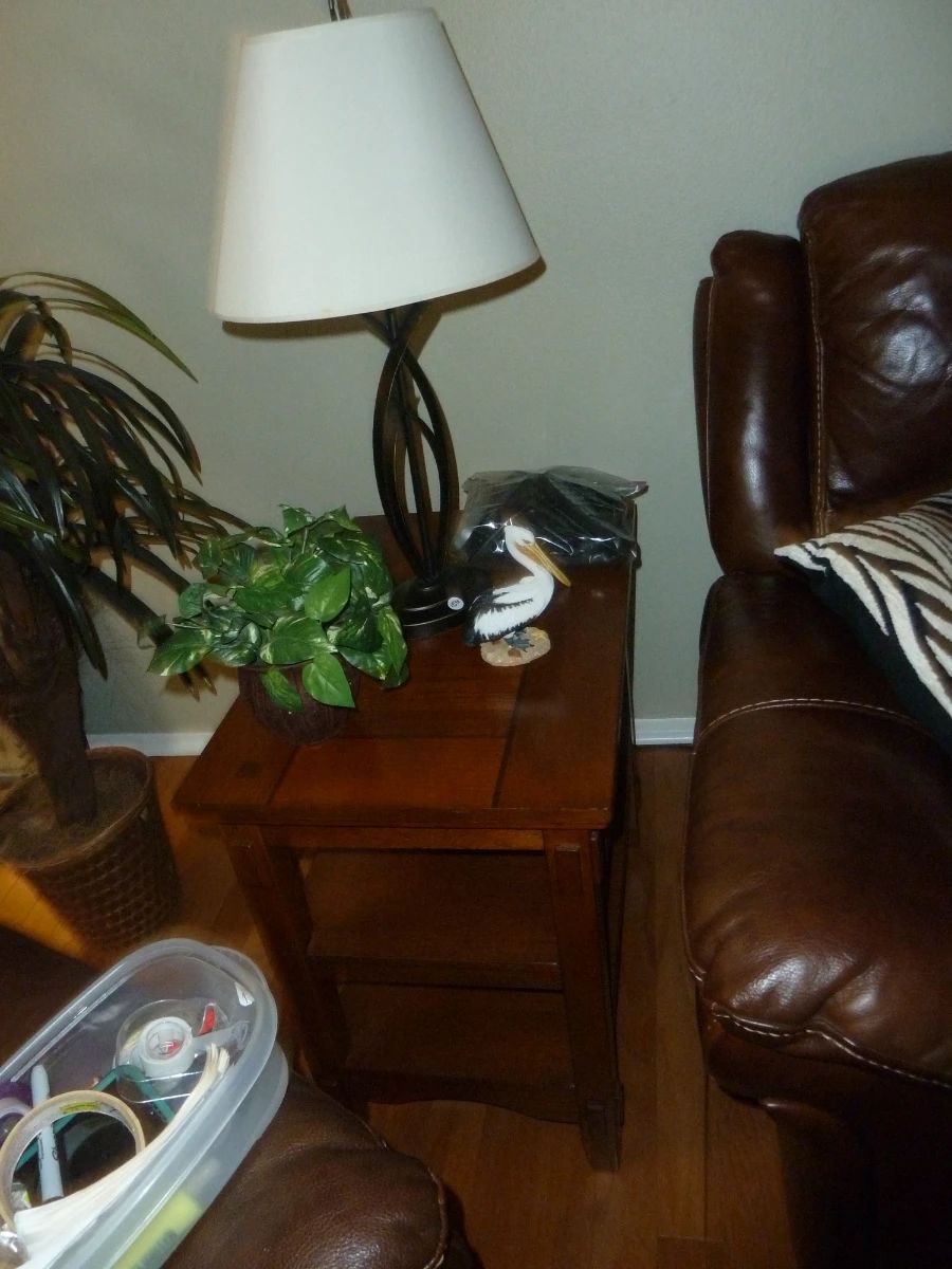 Wood End Table with Assorted Decor