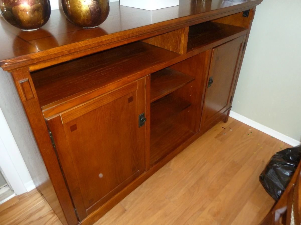 Wooden Media Console with Sliding Doors and Cabinet