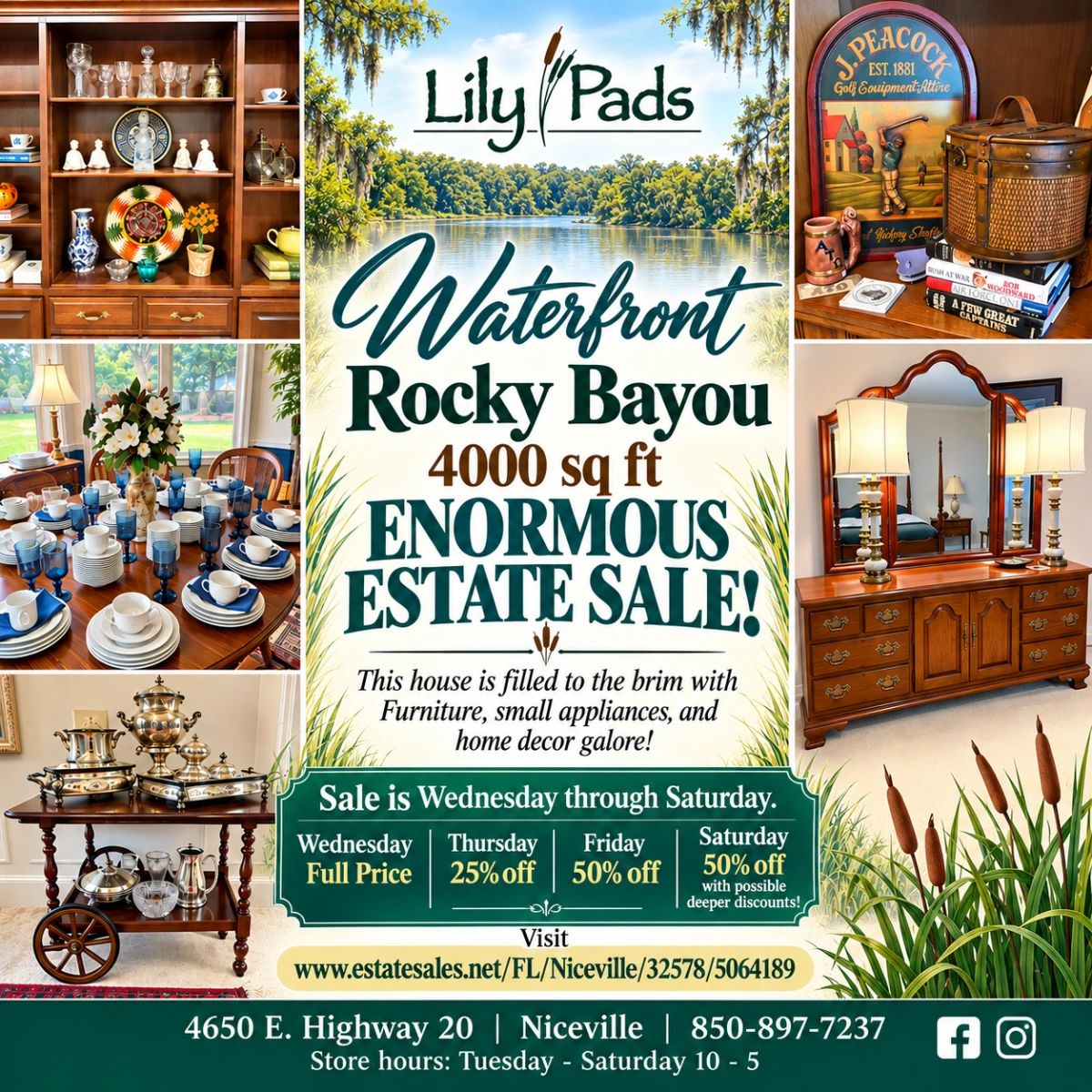 WATERFRONT ROCKY BAYOU 4000 sq ft ENORMOUS ESTATE SALE