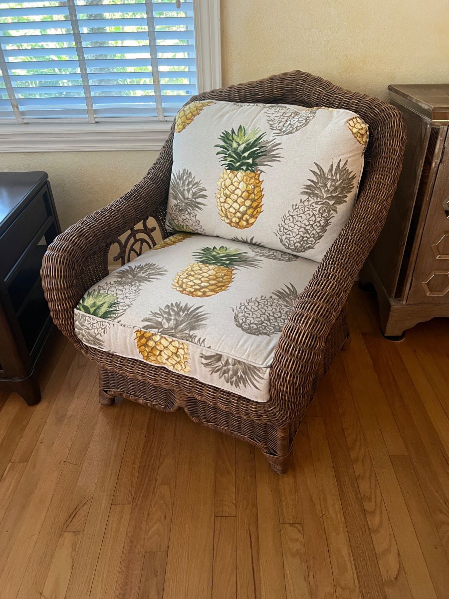 Wicker Armchair with Pineapple Print Cushion