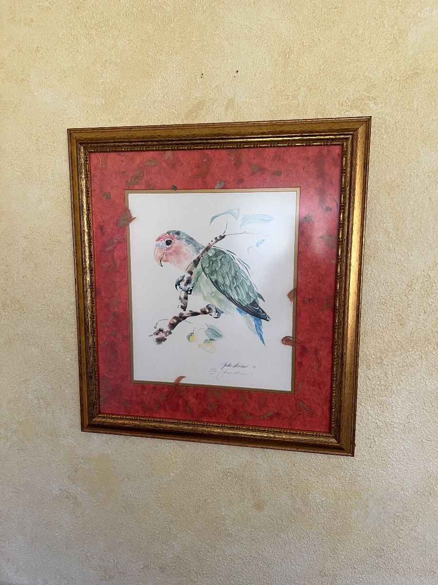 Julie Leff Bird Watercolor Painting in Ornate Frame