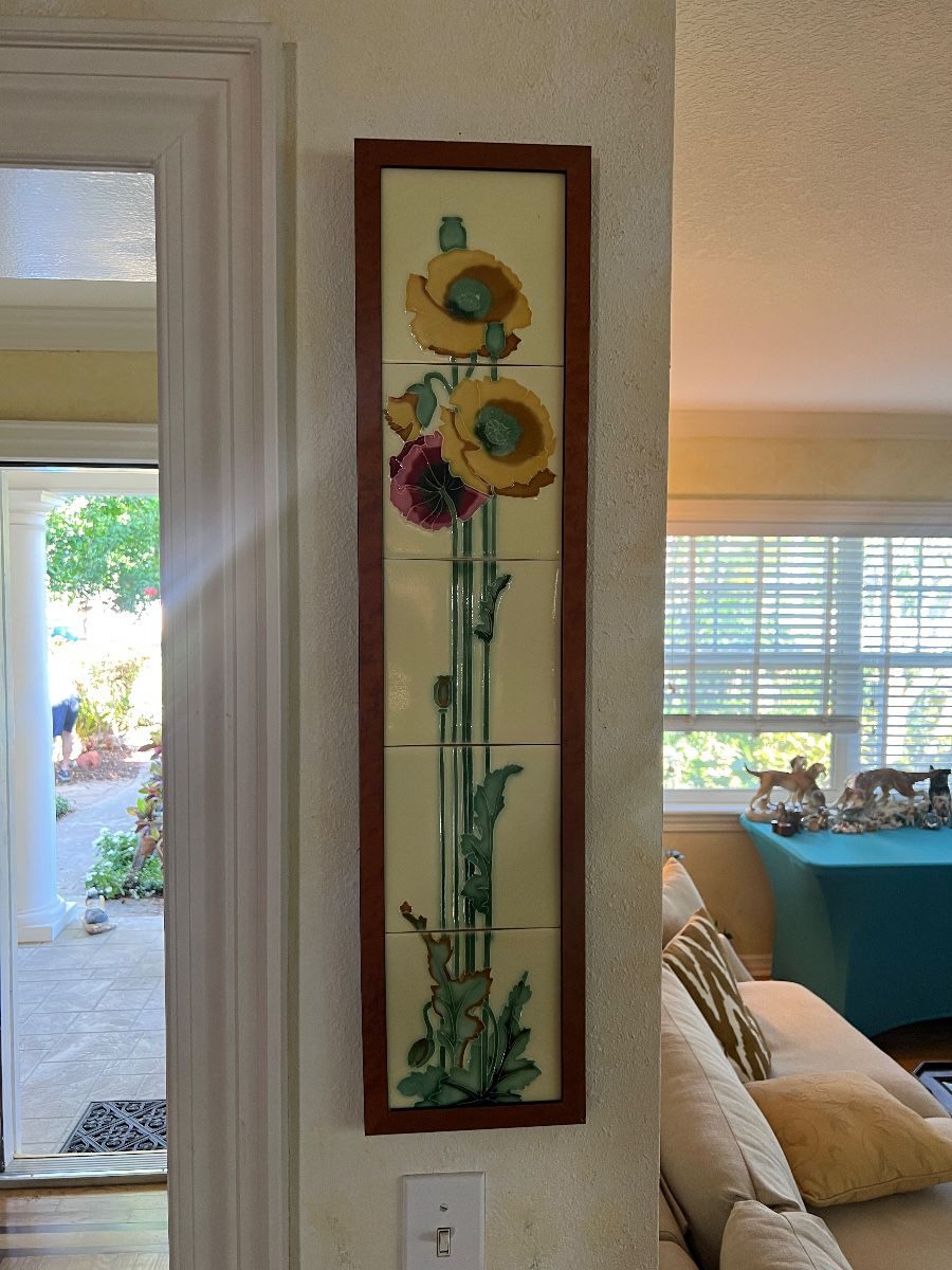 Vintage Poppy Floral Ceramic Tile Panel
