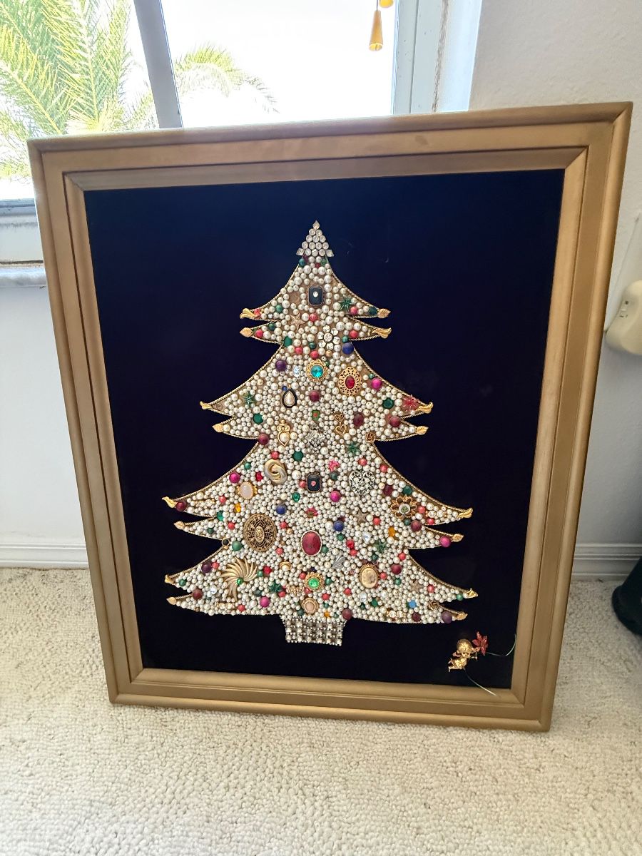 Vintage Jewelry Collage Christmas Tree Art Assemblage
