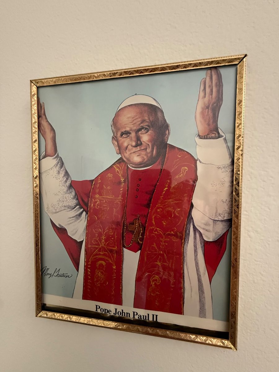 Pope John Paul II Lithograph with Embroidery and Artist Signature, 1982
