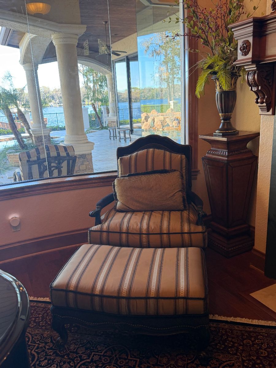 Vintage Striped Chaise Lounge and Ottoman Set