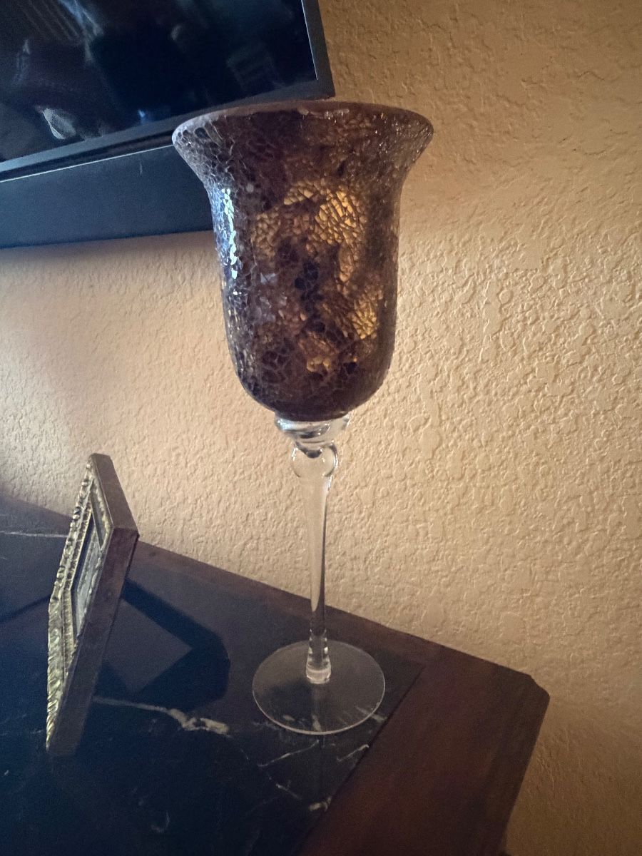 Mosaic Glass Pedestal Hurricane Vase