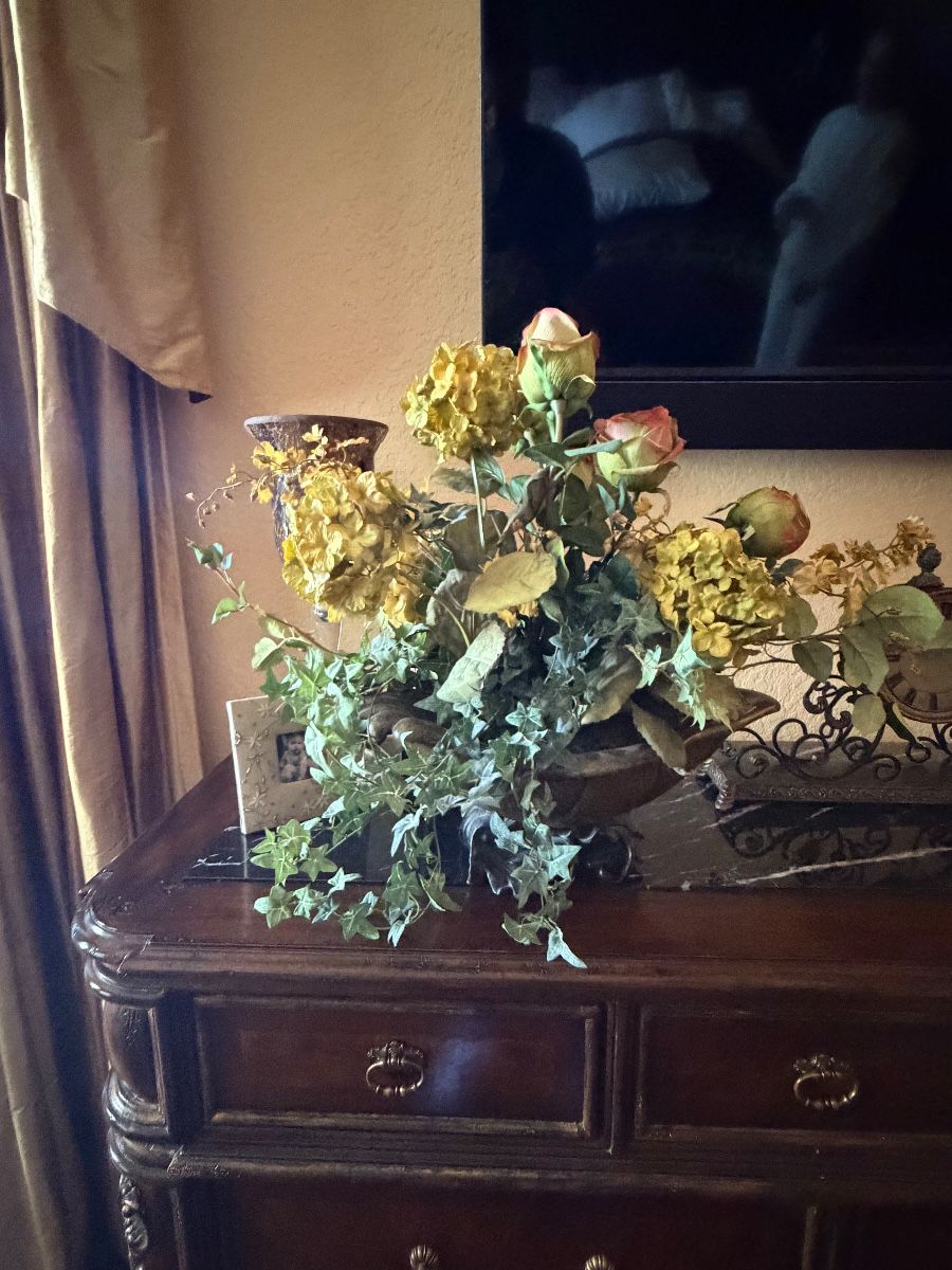 Ornate Dark Wood Dresser with Marble Top