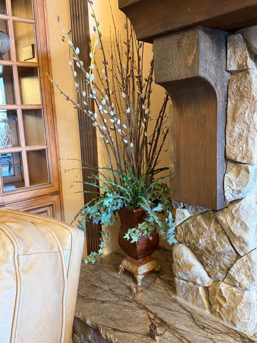 Decorative Vase with Faux Floral Arrangement and Ornate Pedestal