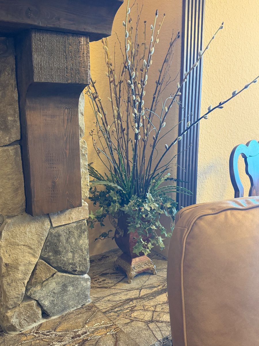 Decorative Planter with Pussy Willow Branches Grouping