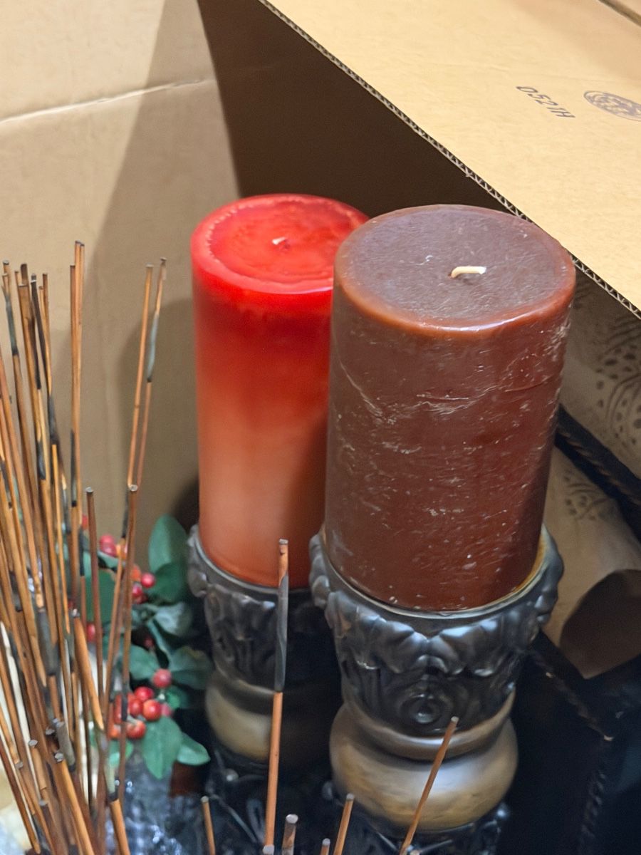 Candle Holders with Pillar Candles & Decorative Reeds Set