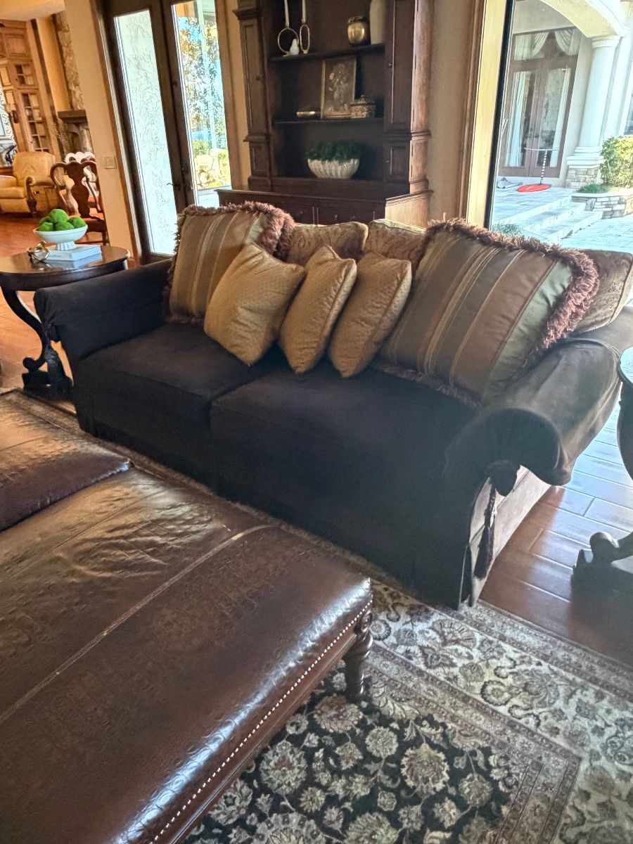 Brown Leather Embossed Ottoman