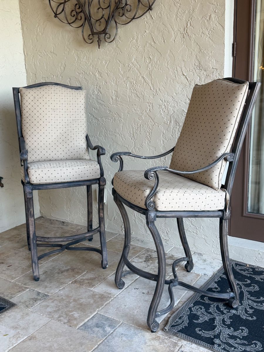 Wrought Iron Outdoor Counter Height Dining Chairs Set of 2
