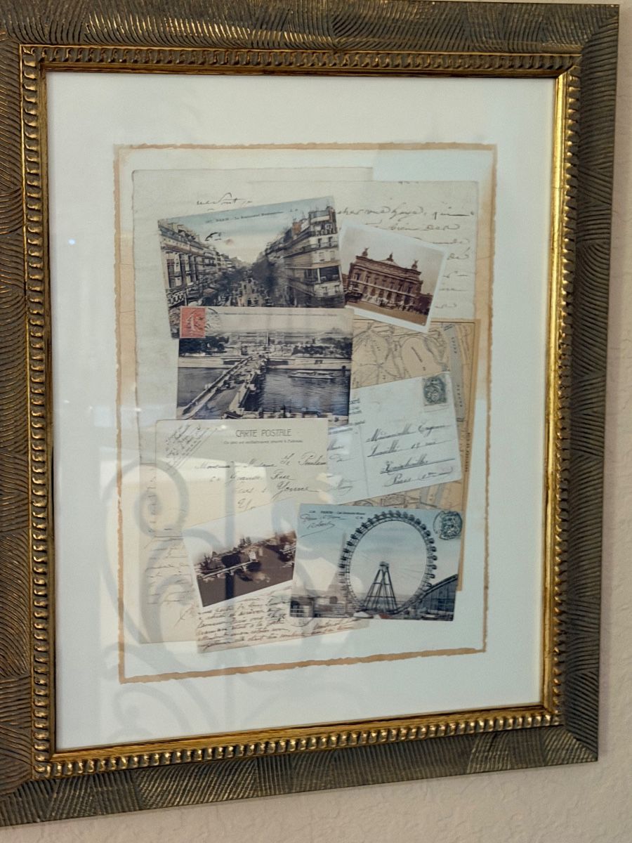 Framed Vintage European Postcard Collage Art