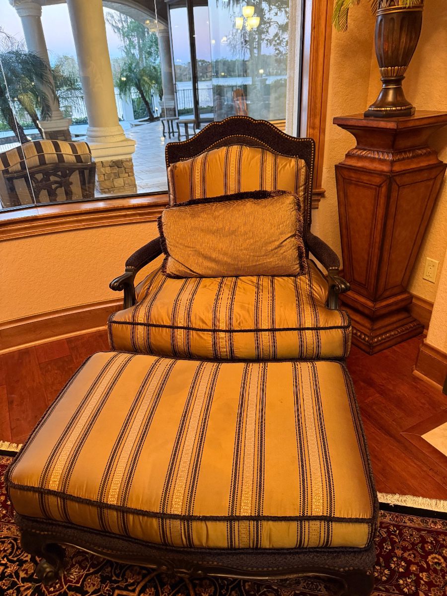 Striped Chaise Lounge with Ottoman