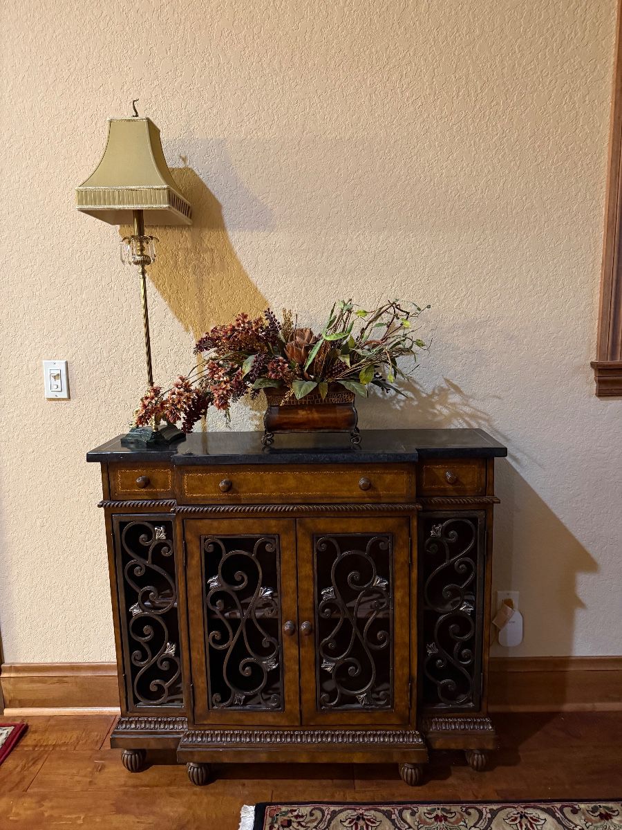 Ornate Accent Cabinet with Black Granite Top
