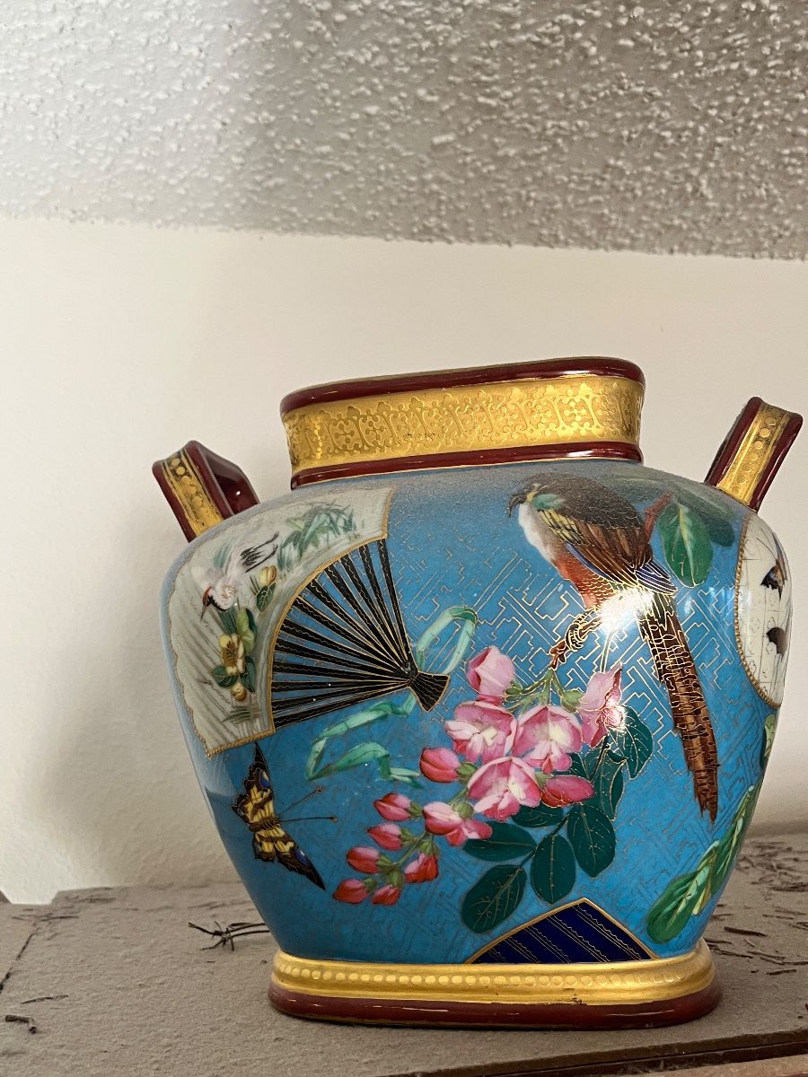 Oriental Vase with Bird and Butterfly Motif