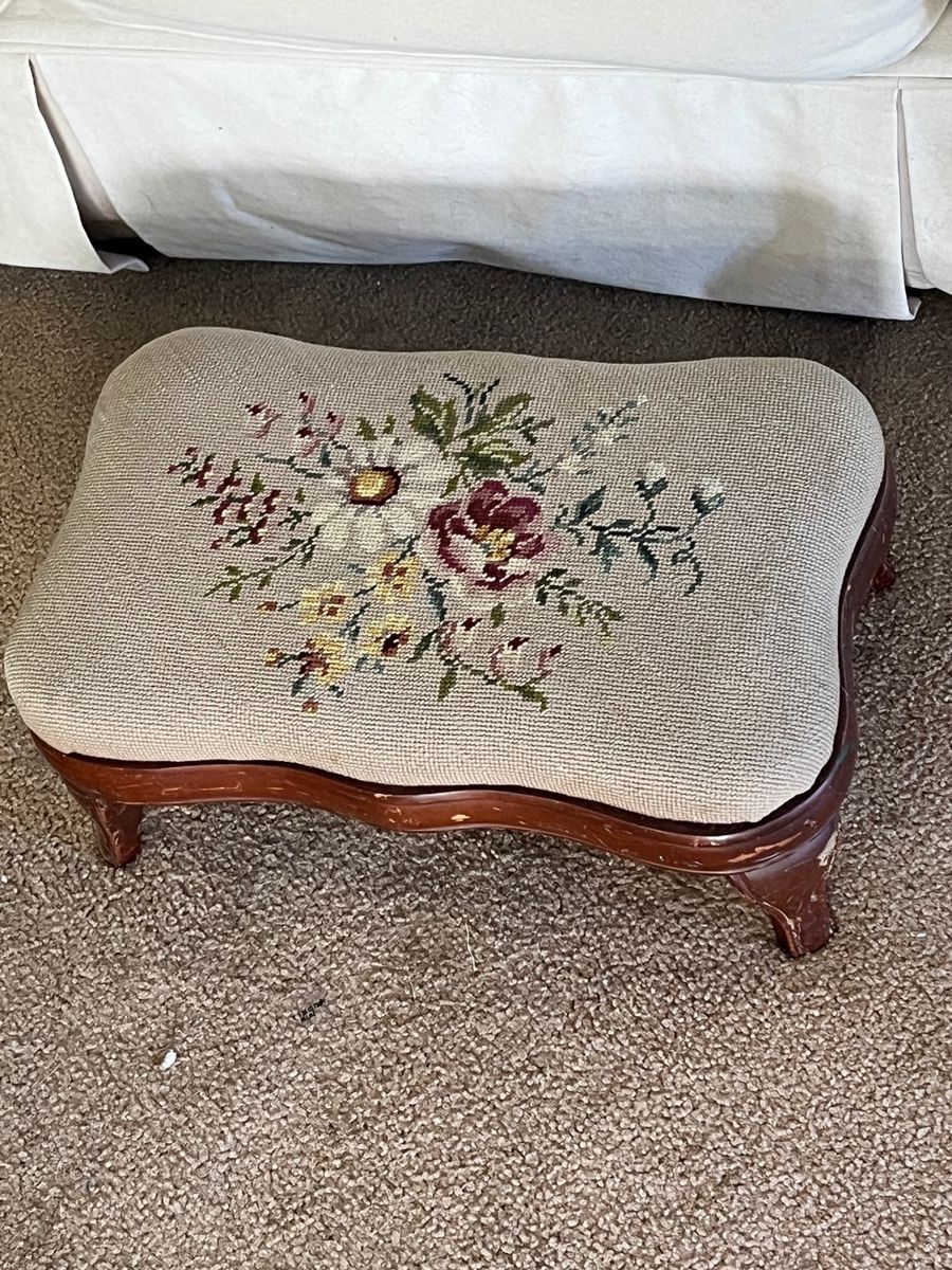 Needlepoint Floral Footstool