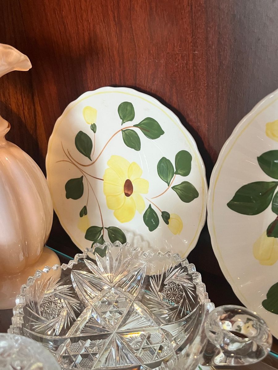 Vintage Cut Glass and Hand-Painted Ceramic Plates Assortment