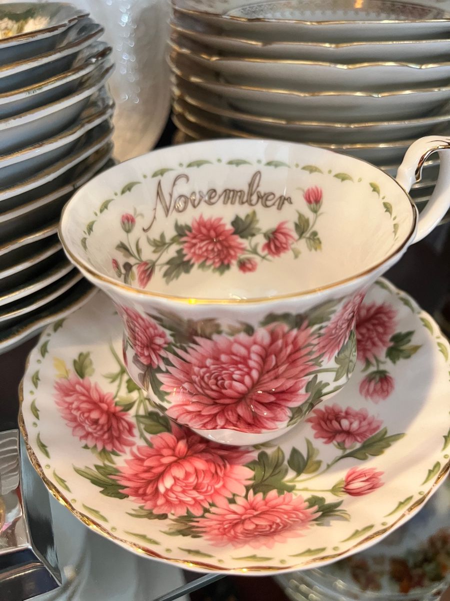 Royal Albert Flower of the Month Series November Chrysanthemum Teacup and Saucer