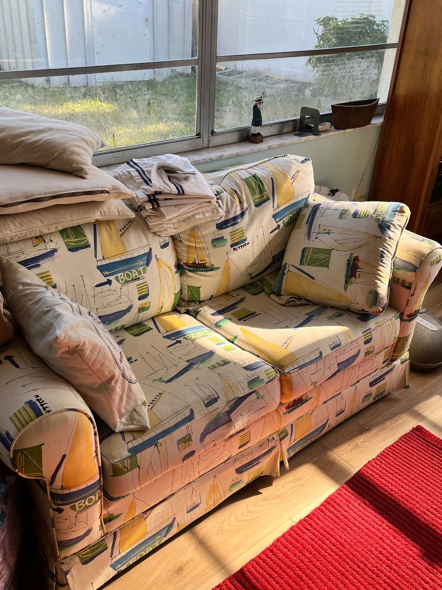 Custom Upholstered Sailboat Pattern Sofa