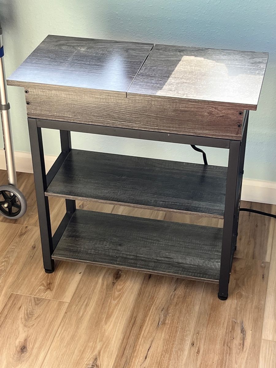 Industrial Lift-Top Side Table with Shelves