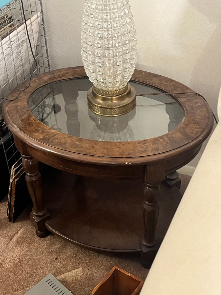 Burl Wood & Glass Display Accent Table