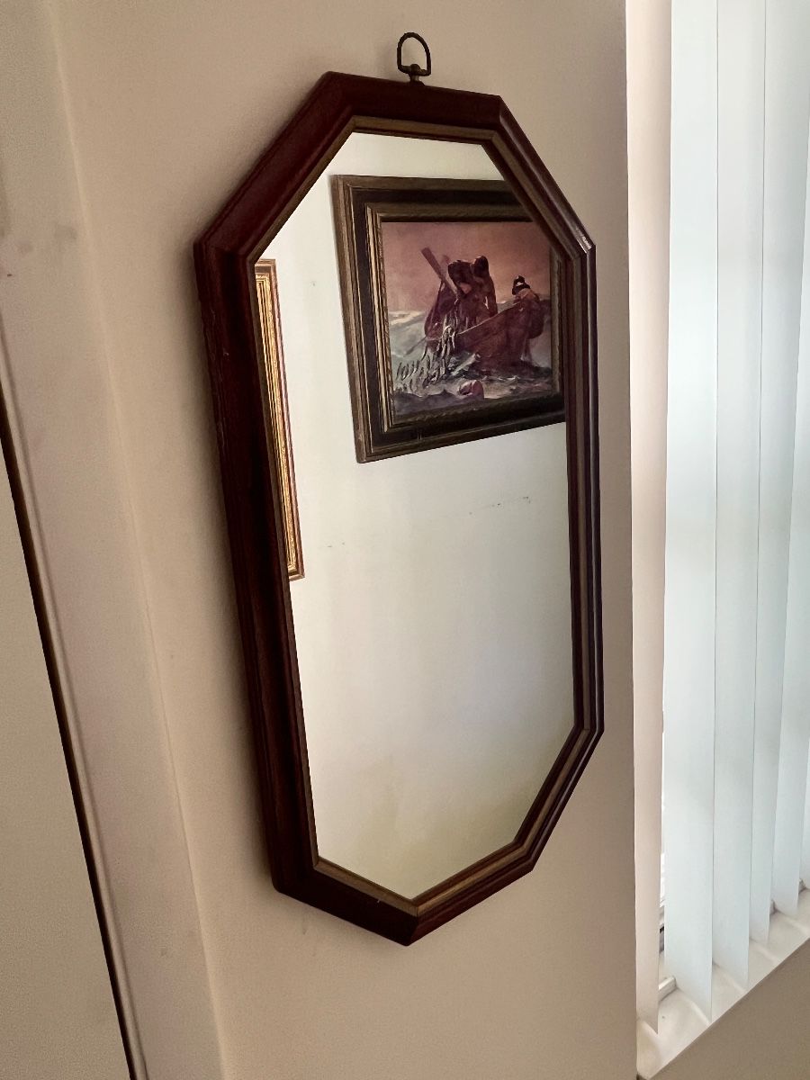 Octagonal Wall Mirror with Marine Seascape Print Reflection