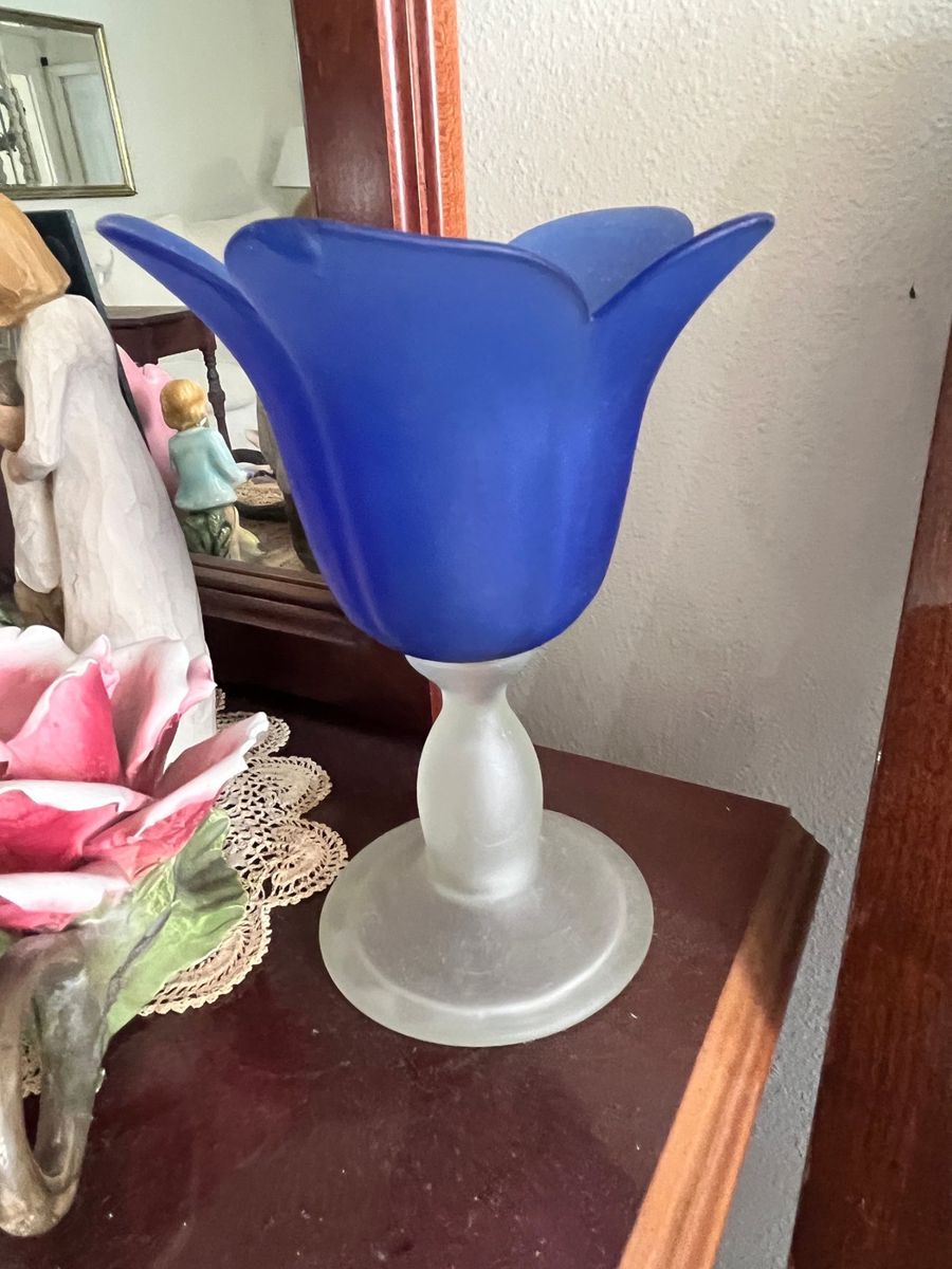 Frosted Glass & Blue Art Glass Tulip Vase
