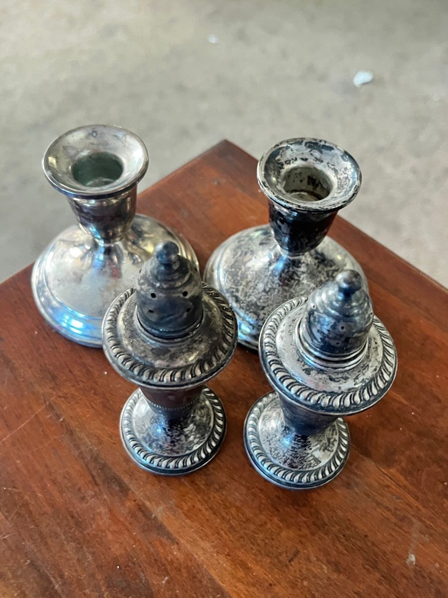 Sterling Silver Salt & Pepper Shakers with Candlestick Holders Set